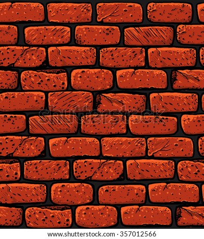 Hand Drawn Brick Wall Seamless Pattern. Red Bricks Old Cartoon Wall ...