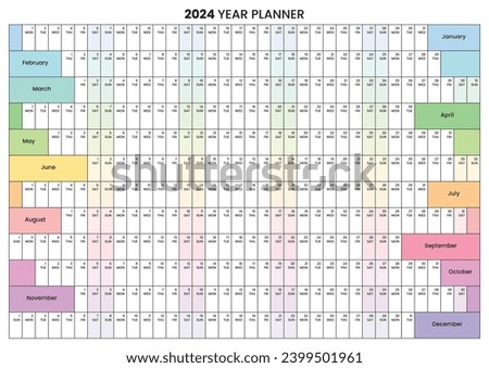 2024 School Wall Planner Printable Calendar. Rainbow colours. School Calendar. Aligned weekends. 2024 Year Planner A1 A2 A3 Planner