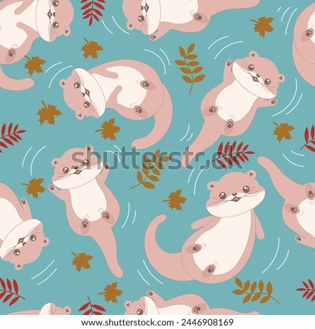 otter seamless pattern in flat vector	
