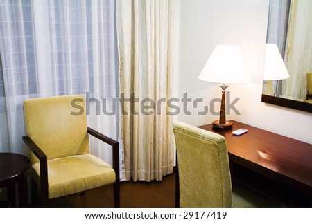 Hotel room with writing table