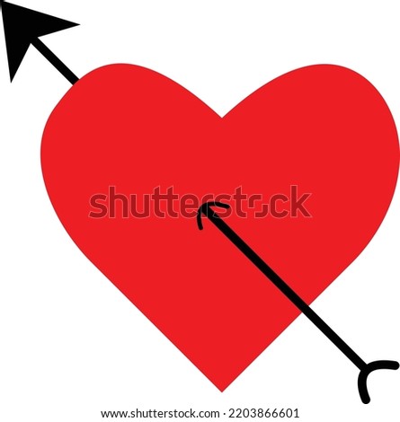 Vector illustration of a heart being pierced by an arrow. Romantic flat heart design