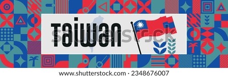 Taiwan national day banner with map, flag colors theme background and geometric abstract retro modern Red blue  design. abstract modern design.