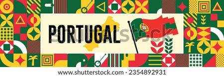 Portugal national day banner with map, flag colors theme background and geometric abstract retro modern Red and blue color design. abstract modern design.