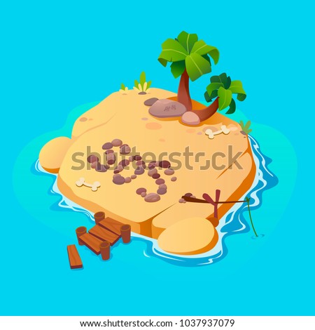 Treasure map for game. Treasure map with islands. Vector background for game interface. Uninhabited island