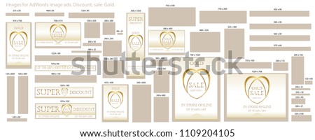 Images for AdWords image ads. Discount, sale. Gold. 
 AdWords. Banners set.