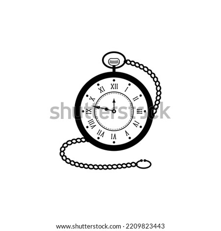 black Old pocket watch with chain vector illustration logo design