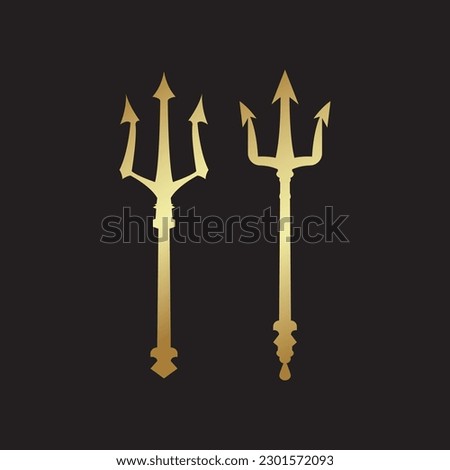 Trident gold set icon, logo isolated on black background