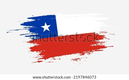 Hand drawn brush stroke flag of Chile. Creative national day hand painted brush illustration on white background