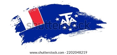 National flag of French Southern and Antarctic Lands with curve stain brush stroke effect on white background
