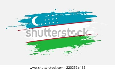 Hand drawn brush stroke flag of Uzbekistan. Creative national day hand painted brush illustration on white background