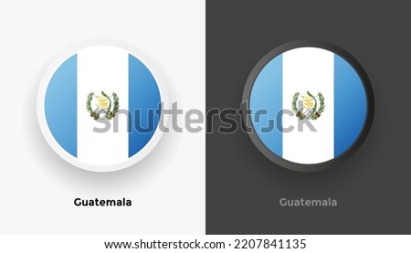 Set of two Guatemala flag buttons in black and white background. Abstract shiny metallic rounded buttons with national country flag