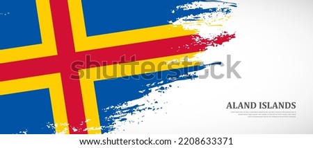 National flag of Aland Islands with textured brush flag. Artistic hand drawn brush flag banner background