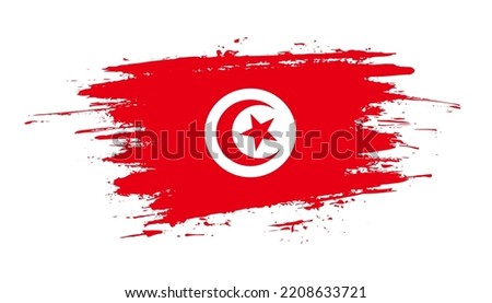 Hand drawn brush stroke flag of Tunisia. Creative national day hand painted brush illustration on white background