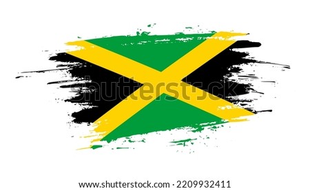 Hand drawn brush stroke flag of Jamaica. Creative national day hand painted brush illustration on white background