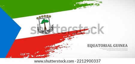 National flag of Equatorial Guinea with textured brush flag. Artistic hand drawn brush flag banner background