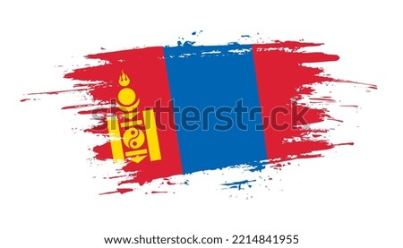 Hand drawn brush stroke flag of Mongolia. Creative national day hand painted brush illustration on white background