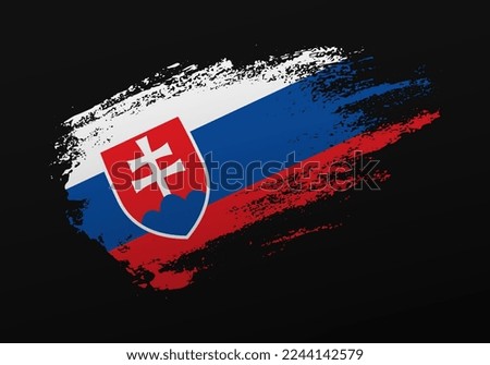 Abstract creative patriotic hand painted stain brush flag of Slovakia on black background