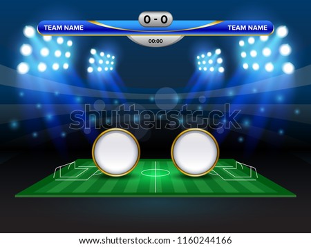 Football cup or World championship sport event, Soccer mock-up and scoreboard match vs strategy broadcast graphic template, For presentation score or game results.
