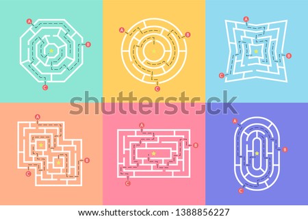 Labyrinth shape design element. Three entrance, one exit and one right way to go, but many paths to deadlock.