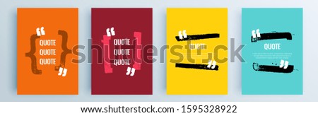 Quote frames blank templates set. Text in brackets, citation empty speech bubbles, quote bubbles. Textbox isolated on color background. Vector illustration.