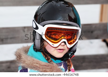 A Girl Wearing A Skiing Helmet And Goggles Stock Photo 44616748 ...