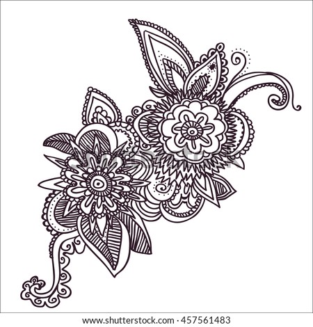 Black and white original hand draw line art indian flower design | EZ ...