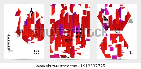 Abstract vector templates with geometric shapes filled with bright colored stripes. Digital hi tech visualization as global information design for marketing technology. Bid data industrial analyses.