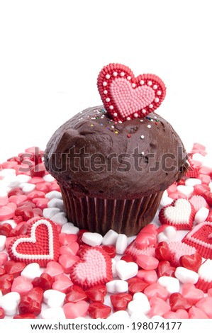 Chocolate cupcake on white background