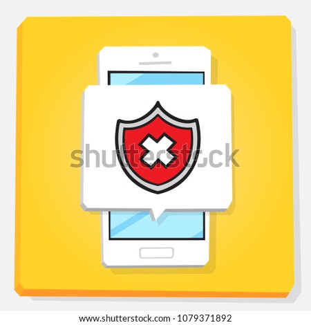 3d vector illustration of smartphone. Isometric flat design. Mobile phone window with notification about activated protection. VPN or proxy technologies. Red shield with cross.
