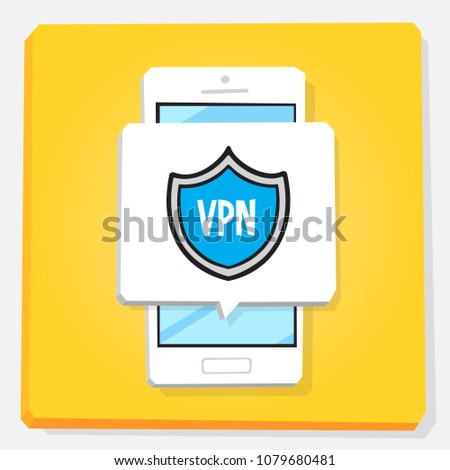 
3d vector illustration of smartphone. Isometric flat design. Mobile phone window with notification about activated protection. VPN or proxy technologies. Blue shield.