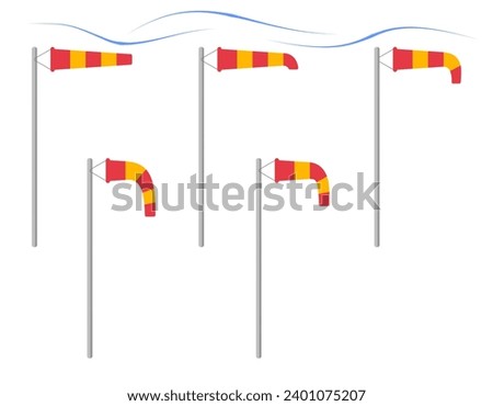 windsock vector set. wind speed and direction indication. vector illustration isolated on white background.