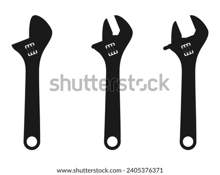 Adjustable wrench icon set, flat design monkey wrench. vector illustration isolated on white background.