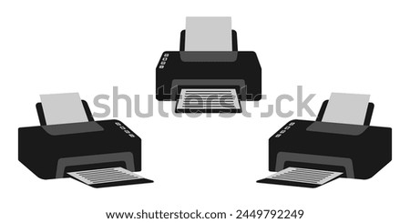 printer vector set. flat design vector illustration isolated on white background.