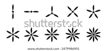 Plane propeller icon set. plane propeller from 2 to 10 blade. vector illustration isolated on white background.