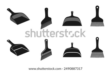 short dustpan and broom icon set vector illustration isolated on white background.