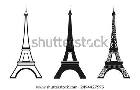 Eiffel tower set vector illustration isolated on white background.