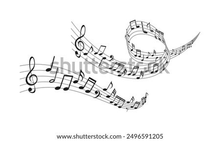 Music notes in wave line, musical wave line sign symbol. vector illustration isolated on white background.