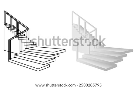 white stairs turn straight up vector illustration isolated on white background.