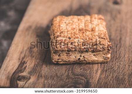 Bakery product on wooden background