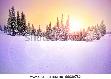majestic sunset in the winter mountains landscape
