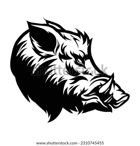 Black ferocious wild boar vector