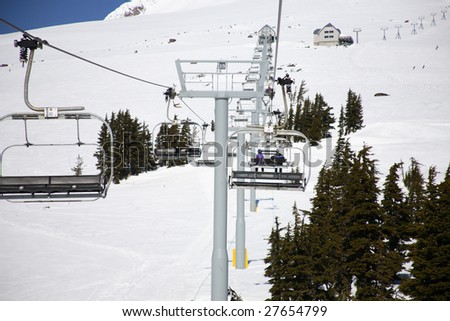 A view of a ski lifts on Mt Hood, Oregon, on a nice day.