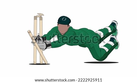 Illustration of WicketKeeper Hitting Stumps with Ball in hands Cricket Player out