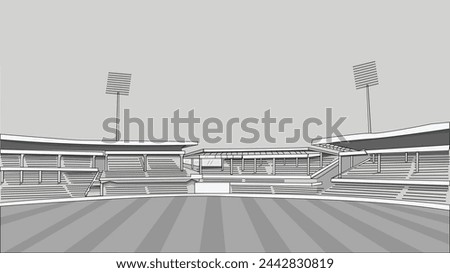 Beautiful Cricket Stadium Vector Sketch Sport Stadium in India line drawing Illustration