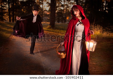 Red riding hood being chased by the big bad wold