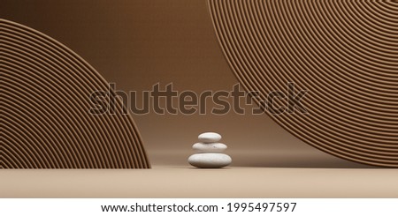 japanese style minimal abstract background .zen garden with brown background for product presentation. 3d rendering illustration. Stok fotoğraf © 