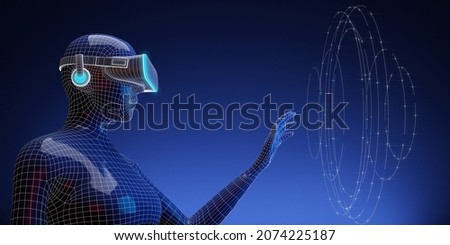 The metaverse concept of future meta-technology engineers.
3d rendering illustration design character wireframe blue background for networking, innovation, online communication. Photo stock © 