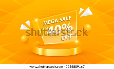 Mega sale promo 40 percent Off with cylinder podium stage display. Sale banner and discount background. Vector illustration