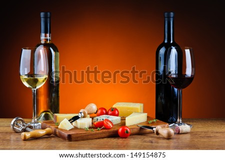 romantic dinner snack with cheese and wine