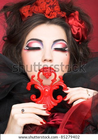 Queen Of Hearts. Creative Lady In Black And Red Colors And With Bright ...